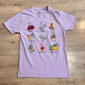 Disney Princesses Floral Graphic T Shirt Womens Size Small Lilac Purple